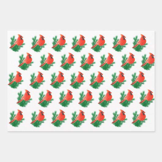 Feuille De Papier Cadeau Oiseaux cardinaux, Fleurs de pivoines et Confetti  (Devant)