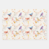 Feuille De Papier Cadeau Oiseaux d'aquarelle sur Motif de branche (Devant 2)