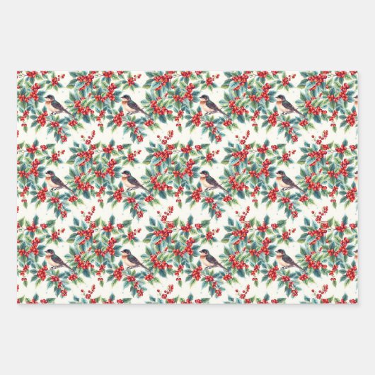 Feuille De Papier Cadeau Oiseaux de Noël (Devant 2)