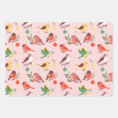 Feuille De Papier Cadeau Oiseaux de Noël d'hiver (Devant)
