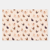 Feuille De Papier Cadeau Oiseaux de Noël, étoiles et baies (Devant)