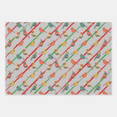 Feuille De Papier Cadeau Oiseaux de vacances de couleur rétro et rayures (Devant)