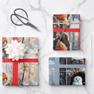 Feuille De Papier Cadeau Oiseaux d'hiver Naturel