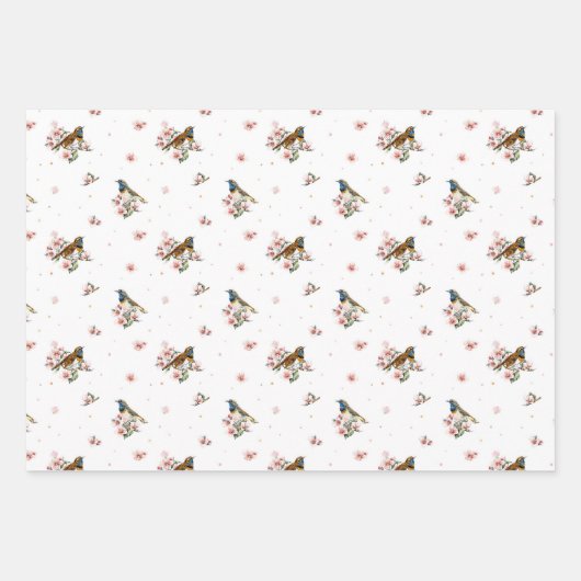 Feuille De Papier Cadeau Oiseaux et Desserts Réception de Mariage à l'aquar (Devant 2)