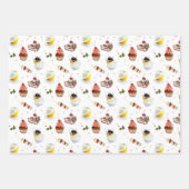 Feuille De Papier Cadeau Oiseaux et Desserts Réception de Mariage à l'aquar (Devant)