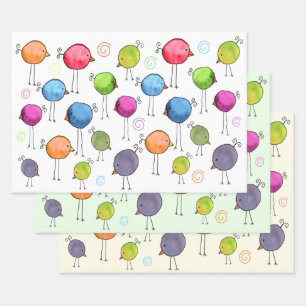 Feuille De Papier Cadeau Oiseaux fantaisistes colorés