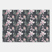 Feuille De Papier Cadeau Oiseaux Fleurs roses Aquarelle Motif botanique (Devant)