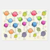 Feuille De Papier Cadeau Oiseaux lunaires colorés (Devant 3)