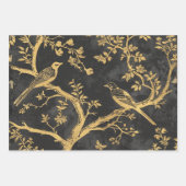 Feuille De Papier Cadeau Oiseaux noirs et dorés élégants (Devant 3)