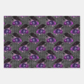 Feuille De Papier Cadeau Oiseaux noirs et Roses pourpres (Devant 2)