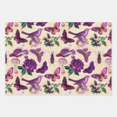 Feuille De Papier Cadeau Oiseaux pourpres Papillons et champignons (Devant 3)