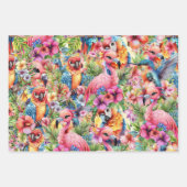 Feuille De Papier Cadeau Oiseaux tropicaux et fleurs (Devant)