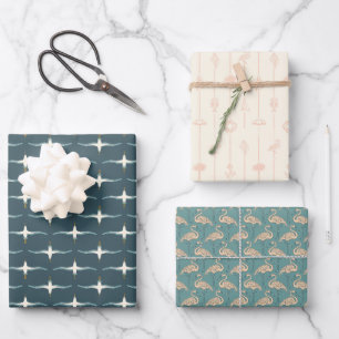 Feuille De Papier Cadeau Oiseaux tropicaux et plage côtière - Blues