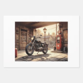 Feuille De Papier Cadeau Old motorcycle, a garage with oil pump - Decoupage (Devant 2)