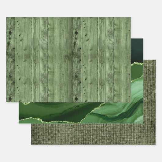 Feuille De Papier Cadeau Olive Green Faux Wood (Lot)
