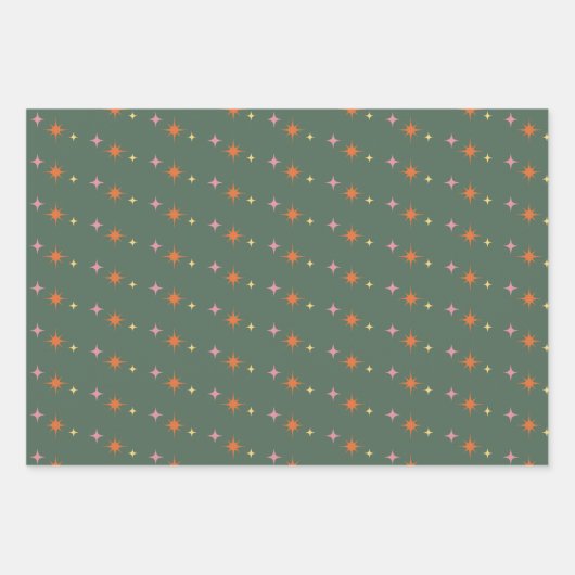 Feuille De Papier Cadeau Olive Green, Orange, Rose Retro Midsiècle moderne (Devant 3)