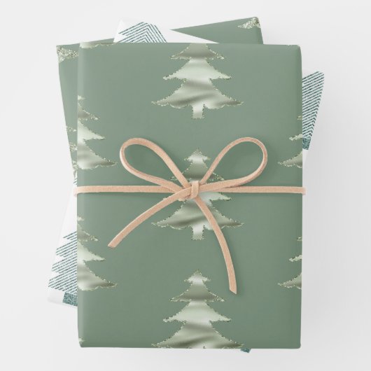 Feuille De Papier Cadeau Olive Pistachio Menthe Green Christmas Tree (En situation)