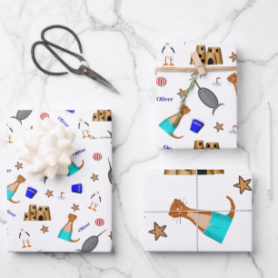 Feuille De Papier Cadeau Oliver Le Motif de vacances de la plage d'été Otte