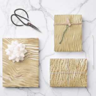 Feuille De Papier Cadeau Ombre blanche jaune or Zebra