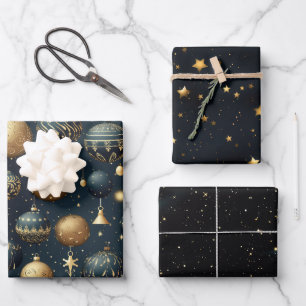 Feuille De Papier Cadeau Opulente étincelle bleu nuit