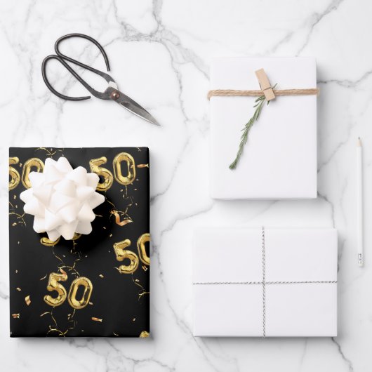 Feuille De Papier Cadeau Or 50 Mylar Ballons et Confetti (Recto)
