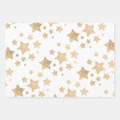 Feuille De Papier Cadeau Or étincelant étoiles Joyeux Noël blanc (Devant)