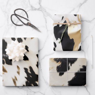 Feuille De Papier Cadeau Or Noir Blanc Sud-Ouest Cuir de Vache Anniversaire