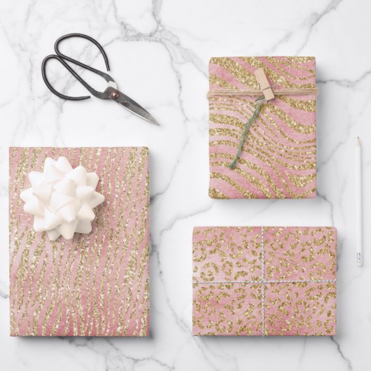 Feuille De Papier Cadeau Or rose Ombre Zebra Leopard (Recto)