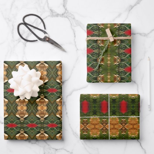 Feuille De Papier Cadeau Or Rouge Et Vert (Recto)
