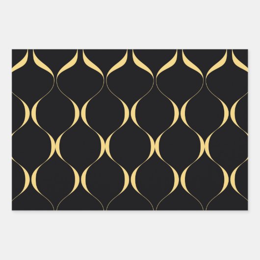 Feuille De Papier Cadeau Or, simple, moderne, luxueux graphisme ondulé (Devant 3)