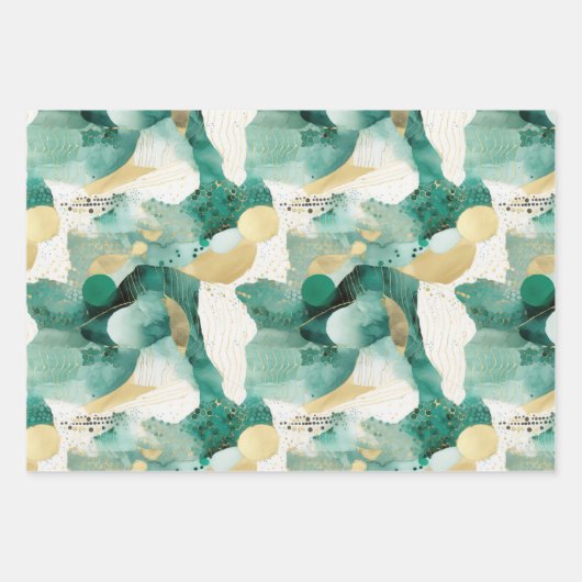 Feuille De Papier Cadeau Or vert Abstrait (Devant 3)