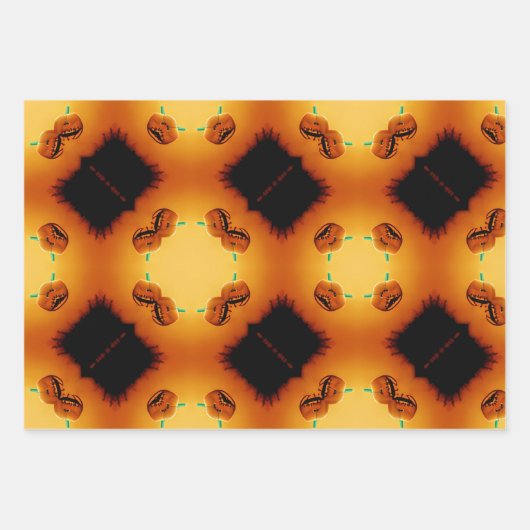 Feuille De Papier Cadeau Orange Abstrait Citrouille Halloween Trick ou Trea (Devant 2)