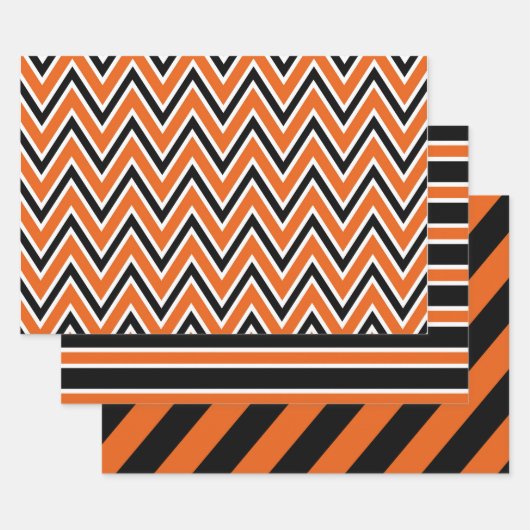 Feuille De Papier Cadeau Orange, Black, and White Chevron & Stripe Patterns (Lot)