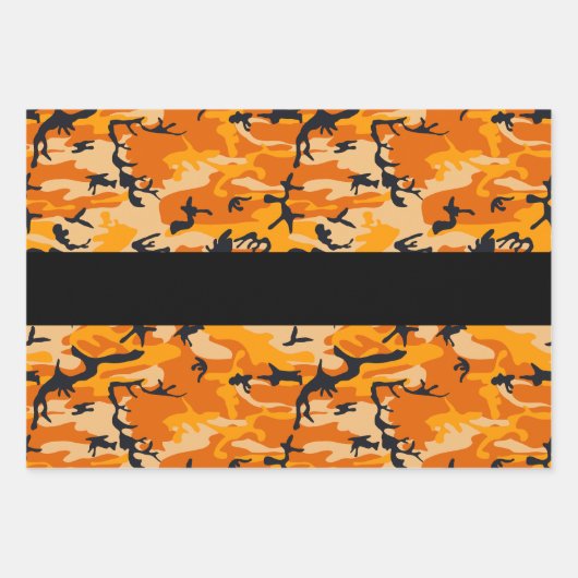 Feuille De Papier Cadeau Orange Camouflage Votre nom Personnalisez (Devant 2)