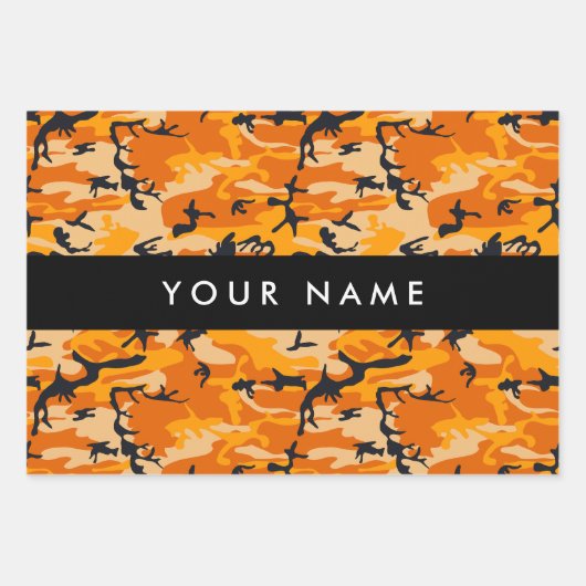 Feuille De Papier Cadeau Orange Camouflage Votre nom Personnalisez (Devant)