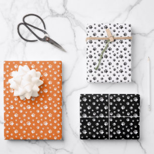 FEUILLE DE PAPIER CADEAU ORANGE CHIEN NOIR BLANC CHIEN CHIEN EMPREINTES DE 