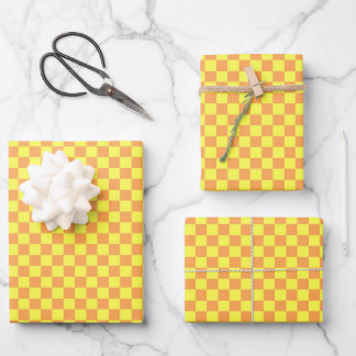 Feuille De Papier Cadeau Orange Classique, Plaid Jaune
