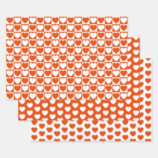 Feuille De Papier Cadeau Orange et Coeurs blancs (Lot)