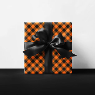 Feuille De Papier Cadeau Orange et noir Halloween à carreaux de buffle