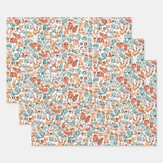 Feuille De Papier Cadeau orange green woman fun gift (Lot)