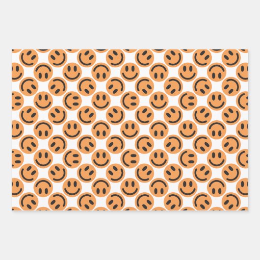 Feuille De Papier Cadeau Orange Happy Face Stripes et Polka Dot (Devant)