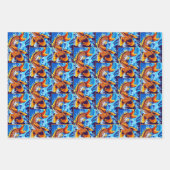 Feuille De Papier Cadeau Orange Koi Ish Bleu (Devant)