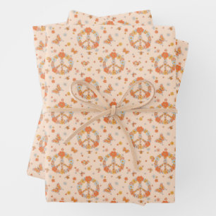 Feuille De Papier Cadeau Orange Peace Floral