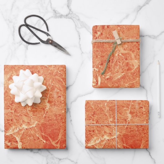 Feuille De Papier Cadeau Orange Rose Gold Red Marble Texture (Recto)