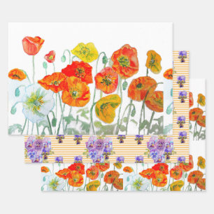 Feuille De Papier Cadeau Orange rouge Motif à fleurs