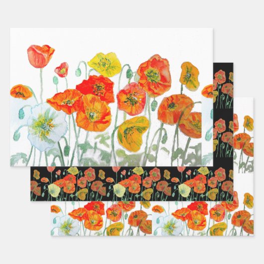 Feuille De Papier Cadeau Orange rouge Motif à fleurs (Lot)