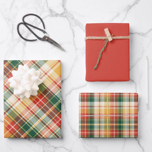 Feuille De Papier Cadeau Orange, Rouge, Vert & Jaune (Recto)