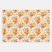 Feuille De Papier Cadeau Orange rustique et floral jaune (Devant)