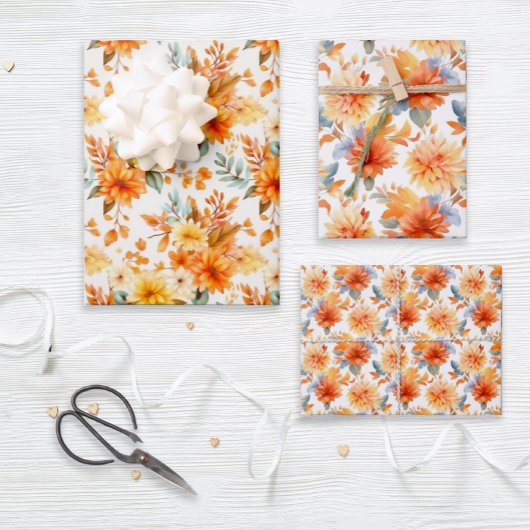 Feuille De Papier Cadeau Orange rustique et floral jaune