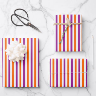 Feuille De Papier Cadeau Orange, violet et blanc Vintage mince bandes